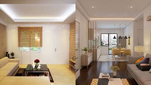 Các thiết kế trần thạch cao giật cấp hay trần thạch cao phẳng là những mẫu trần rất phù hợp để lựa chọn
cho không gian phòng khách hiện đại có diện tích nhỏ.